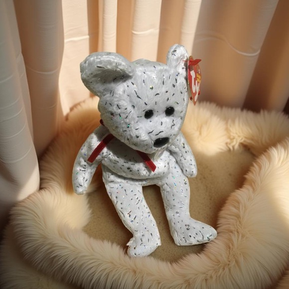 Retired Ty Beanie Baby Decade Sparkly White Anniversary Bear - Picture 4 of 12
